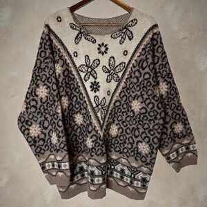 Wool Mohair Floral Oversized Sweater Made in‎ Italy Double Knit Size XL